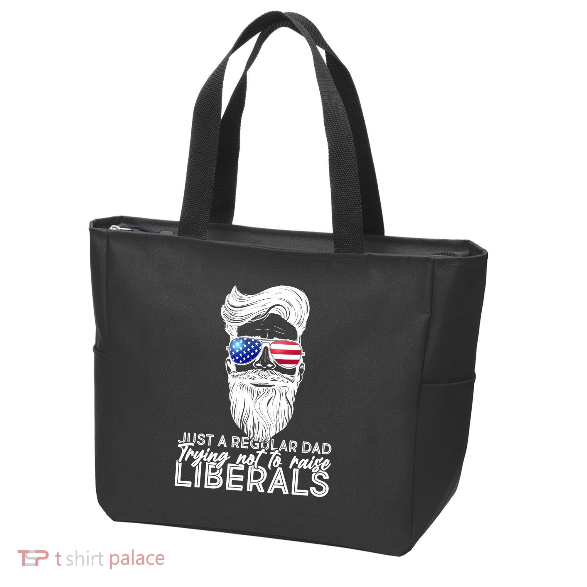 Just A Regular Dad Trying Not To Raise Liberals Hipster Dad Tote Bag