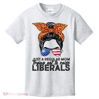 Just A Regular Mom Trying Not To Raise Liberals Hipster Mom Kids T-Shirt thumb 0