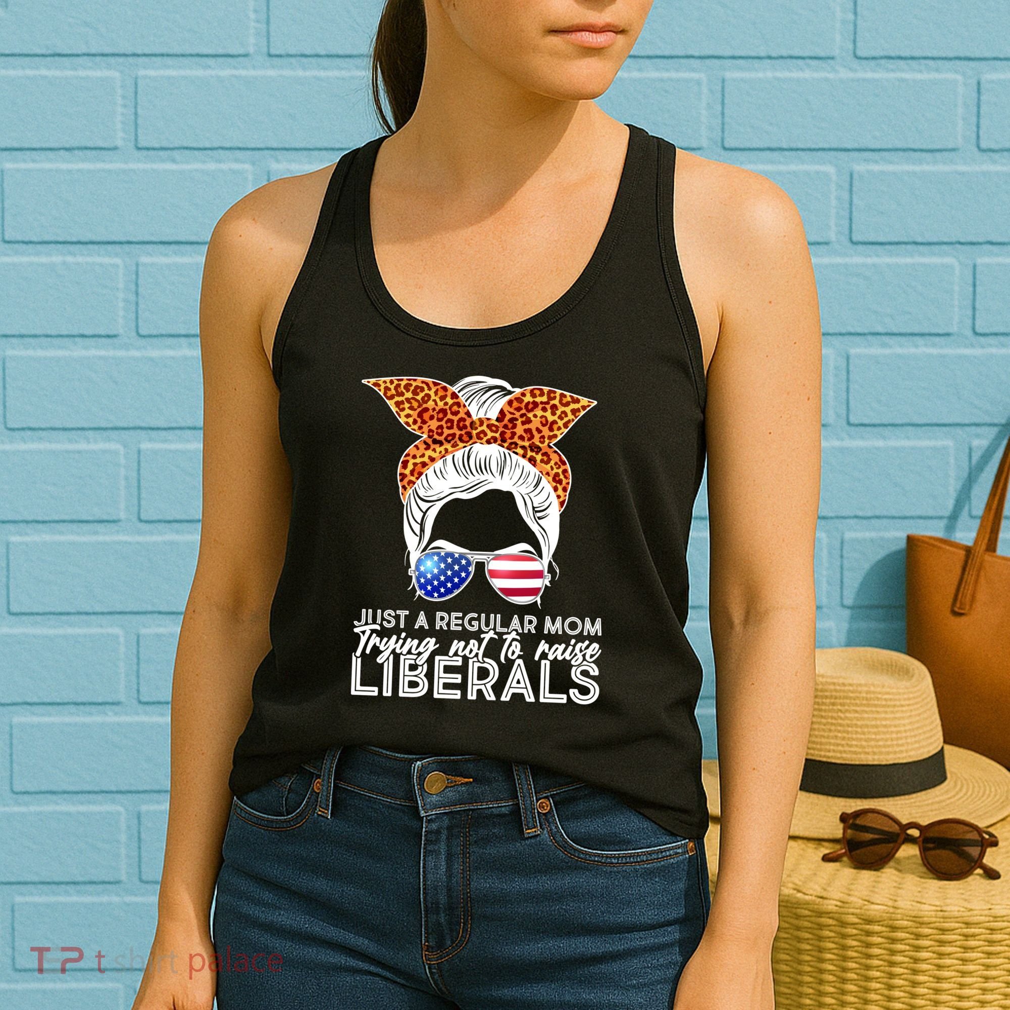 Just A Regular Mom Trying Not To Raise Liberals Hipster Mom Women's Tank Top