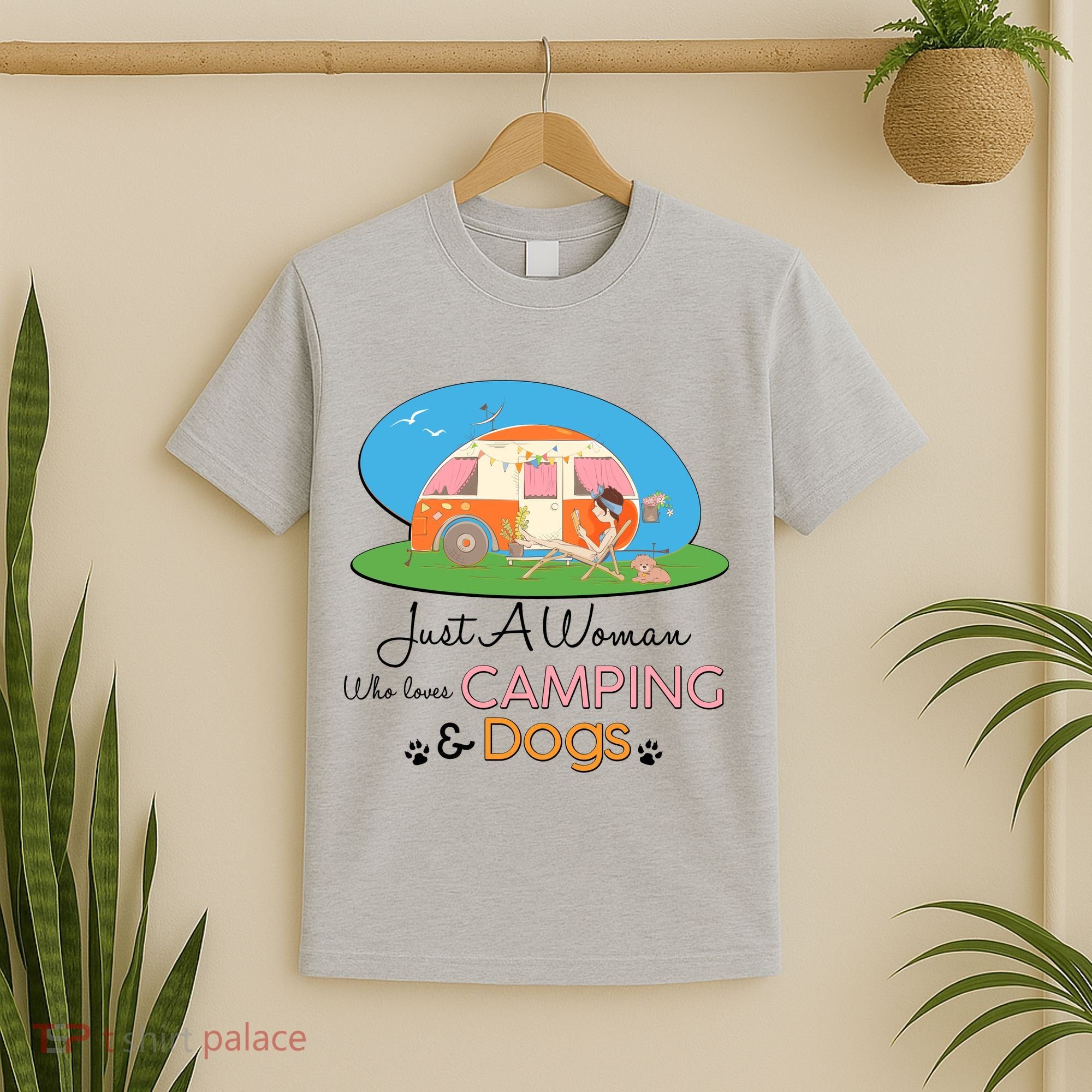 Just A Woman Who Loves Camping & Dogs T-Shirt