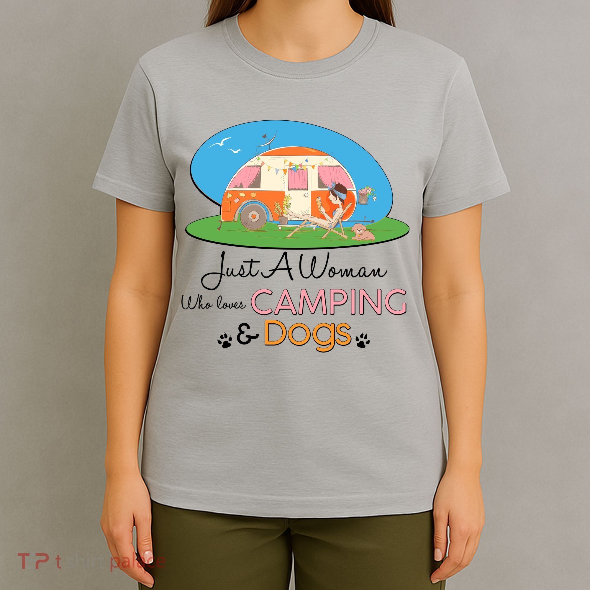 Just A Woman Who Loves Camping & Dogs T-Shirt