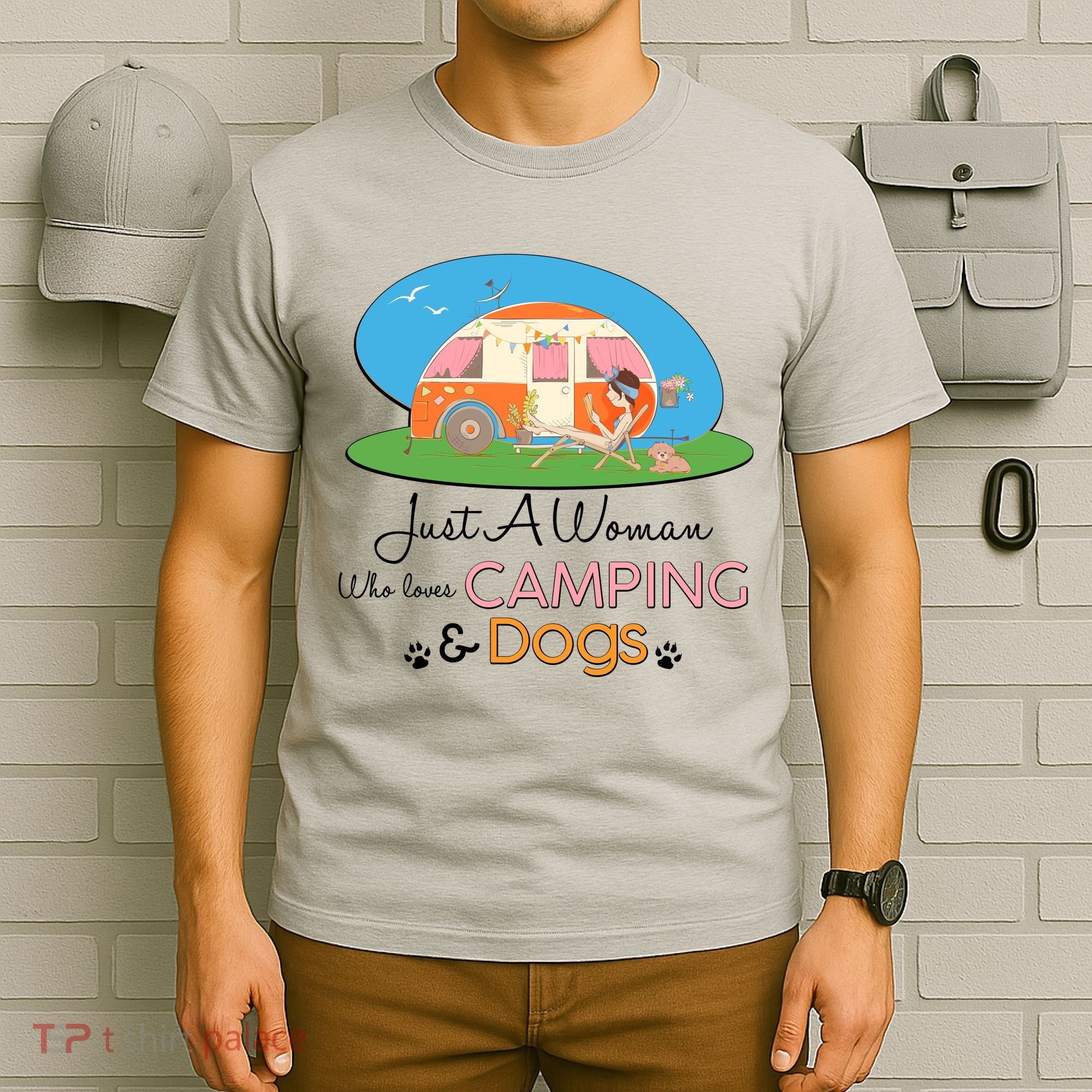 Just A Woman Who Loves Camping & Dogs T-Shirt