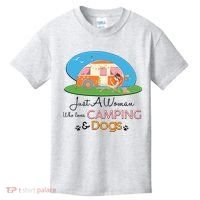 Just A Woman Who Loves Camping & Dogs Kids T-Shirt thumb 0
