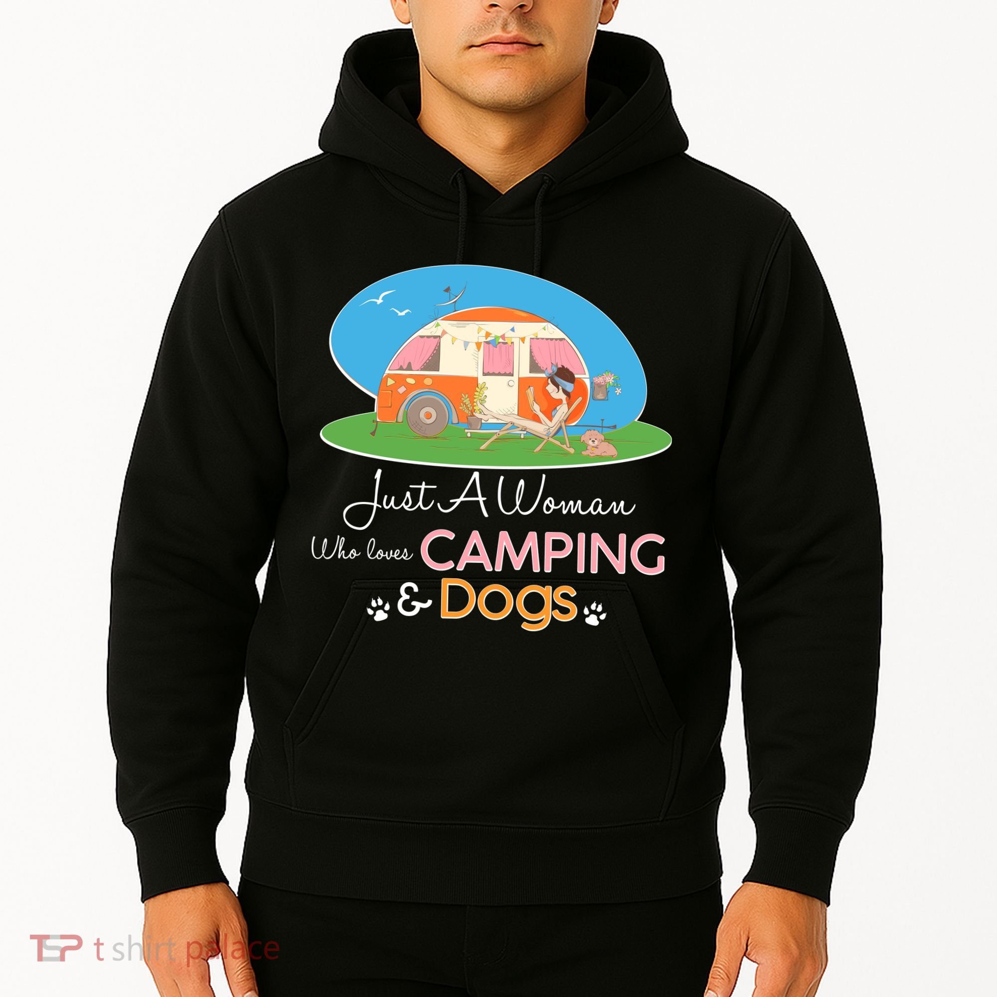 Just A Woman Who Loves Camping & Dogs Hoodie