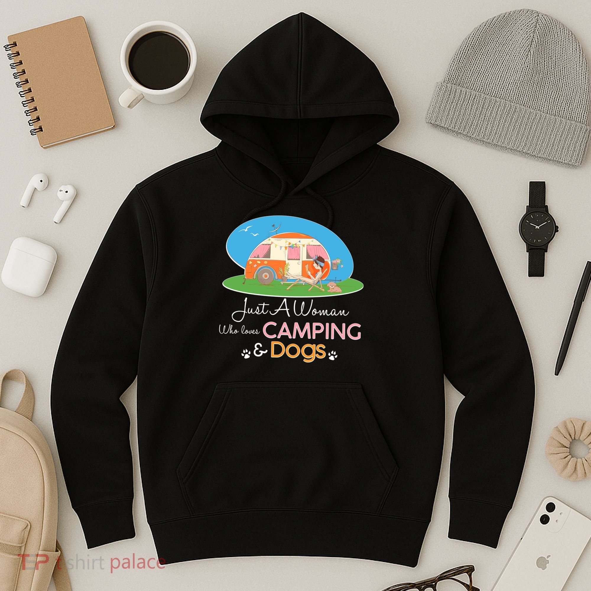 Just A Woman Who Loves Camping & Dogs Hoodie