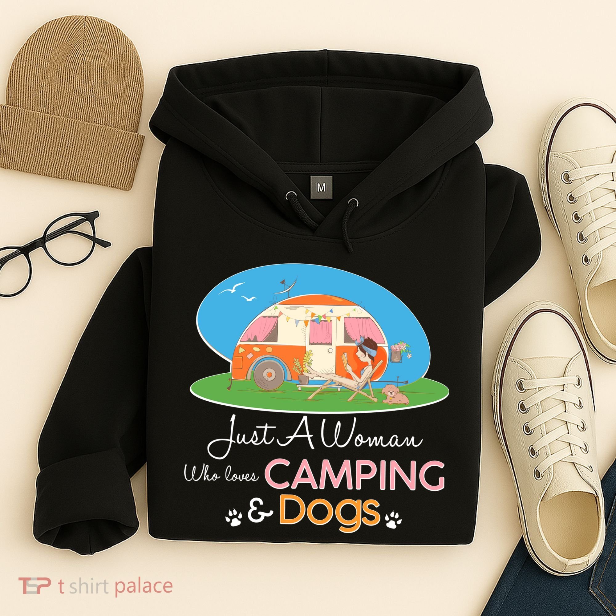 Just A Woman Who Loves Camping & Dogs Hoodie