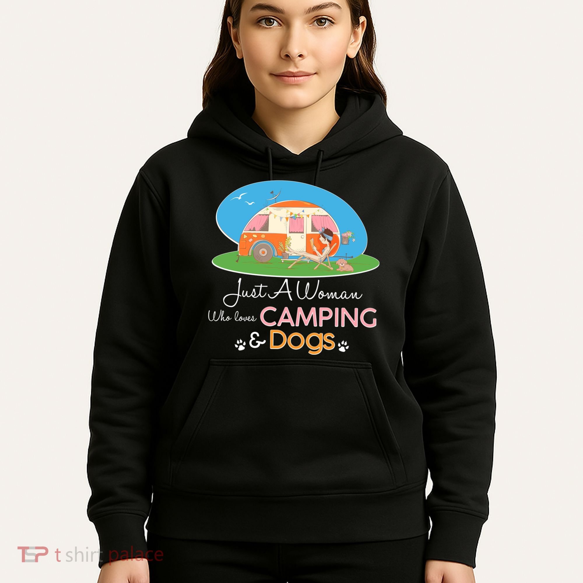 Just A Woman Who Loves Camping & Dogs Hoodie