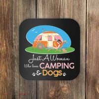 Just A Woman Who Loves Camping & Dogs Coaster thumb 0