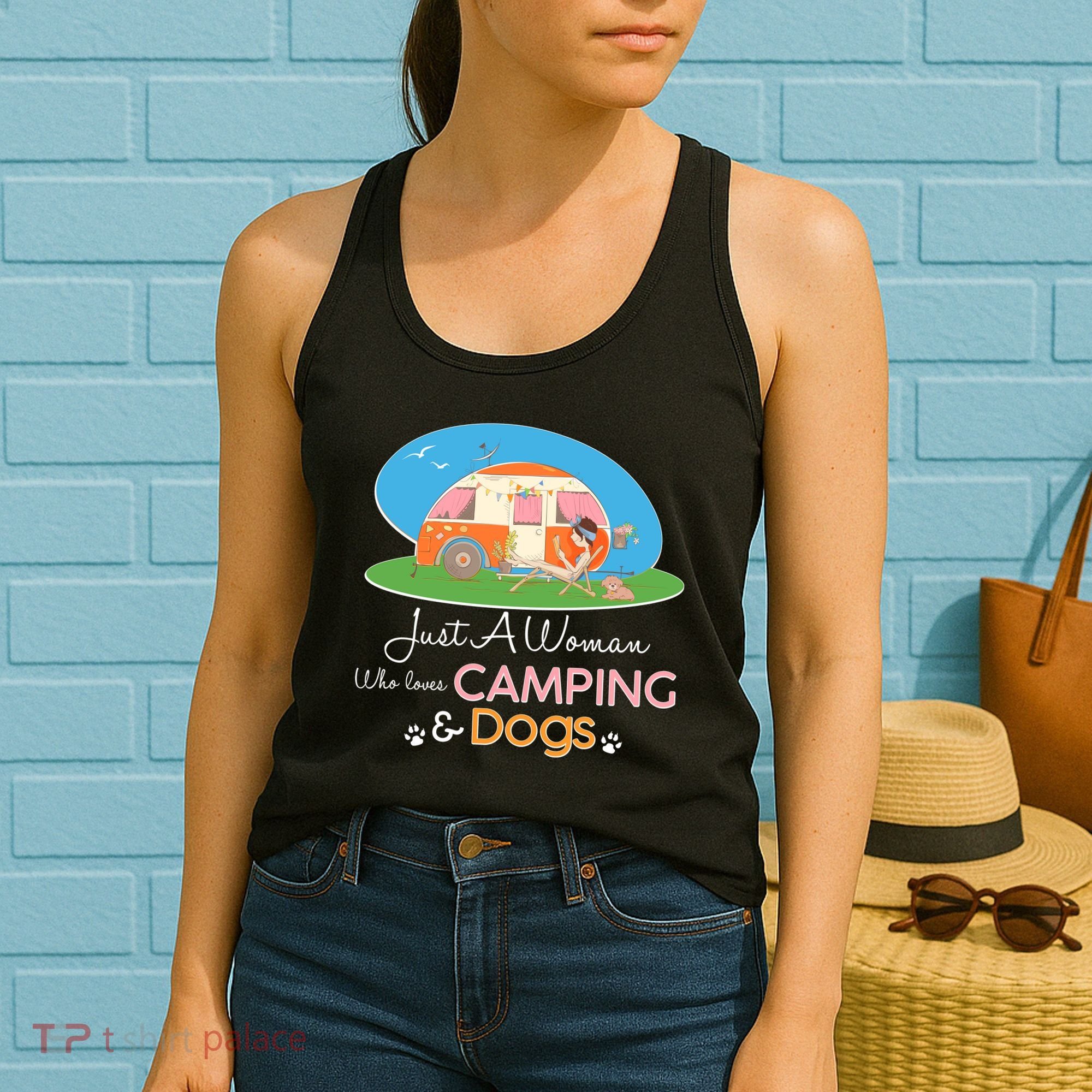 Just A Woman Who Loves Camping & Dogs Women's Tank Top