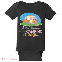 Just A Woman Who Loves Camping & Dogs Baby Bodysuit thumb 0