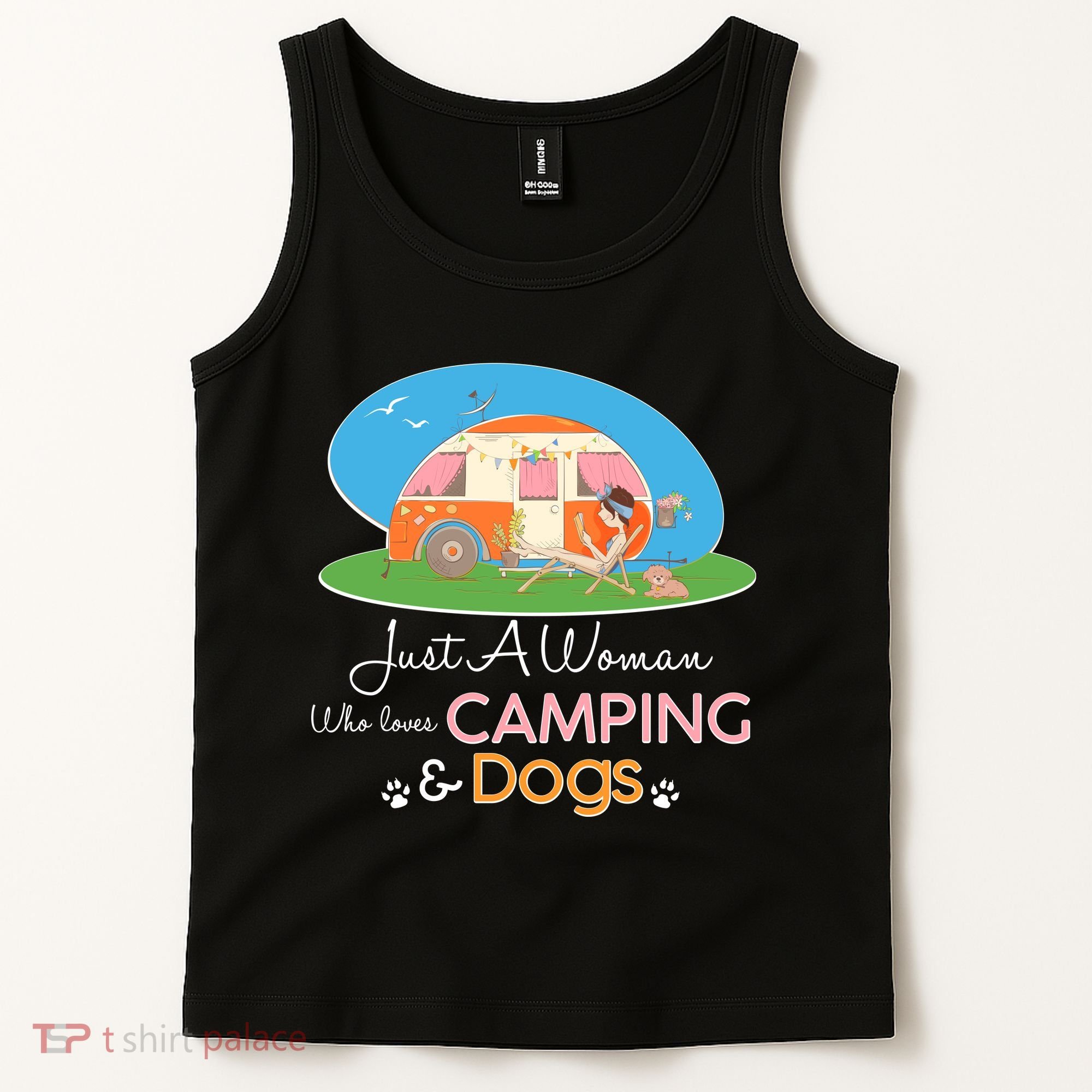 Just A Woman Who Loves Camping & Dogs Tank Top