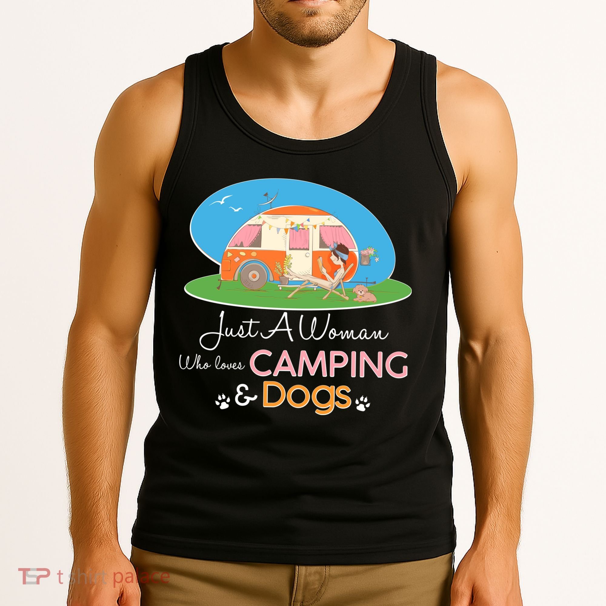 Just A Woman Who Loves Camping & Dogs Tank Top