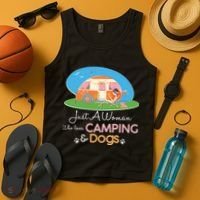 Just A Woman Who Loves Camping & Dogs Tank Top thumb 4