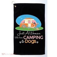 Just A Woman Who Loves Camping & Dogs Golf Towel thumb 0
