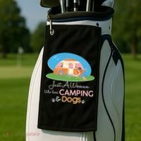 Just A Woman Who Loves Camping & Dogs Golf Towel thumb 2
