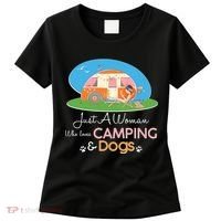 Just A Woman Who Loves Camping & Dogs Women's T-Shirt thumb 0