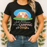 Just A Woman Who Loves Camping & Dogs Women's T-Shirt thumb 2