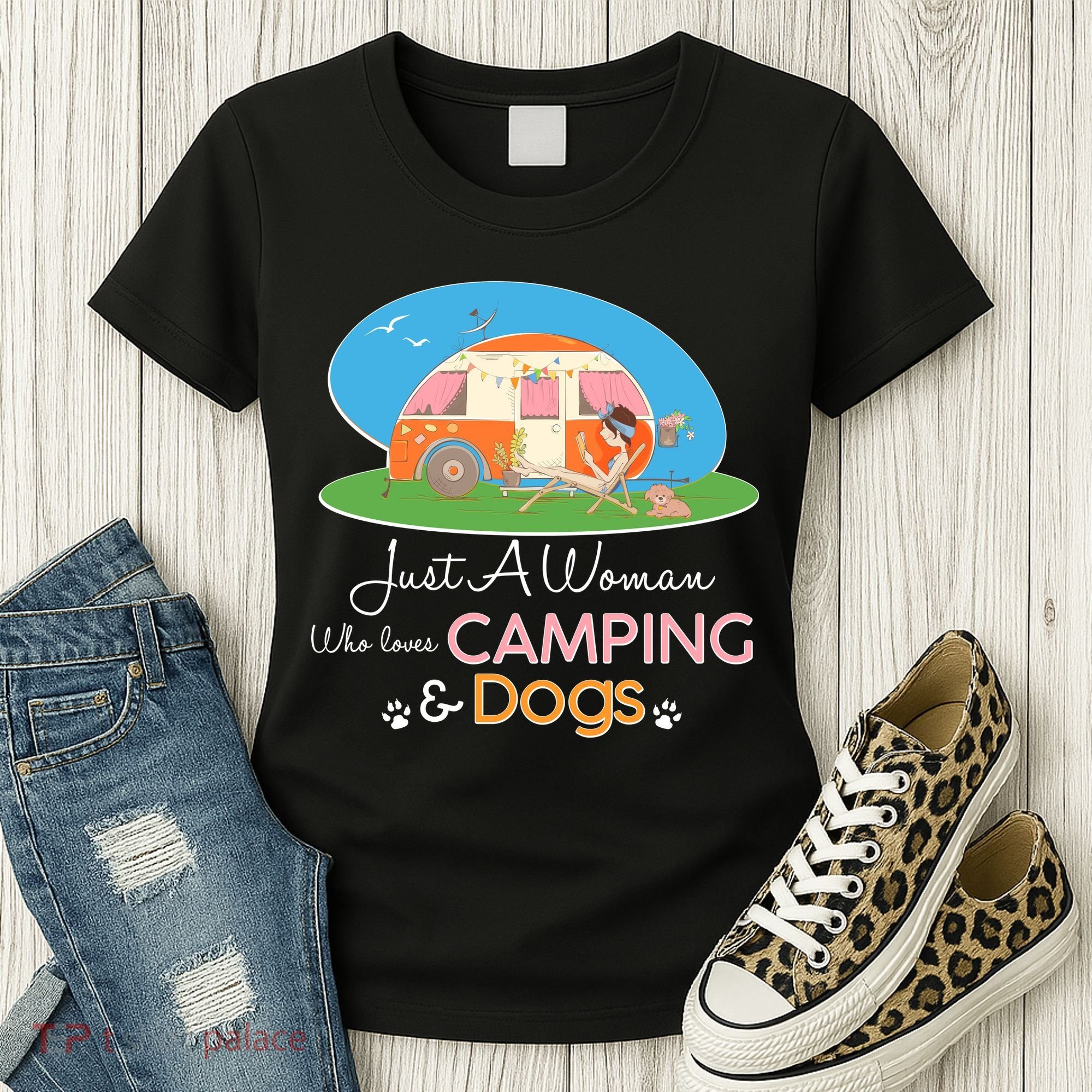 Just A Woman Who Loves Camping & Dogs Women's T-Shirt