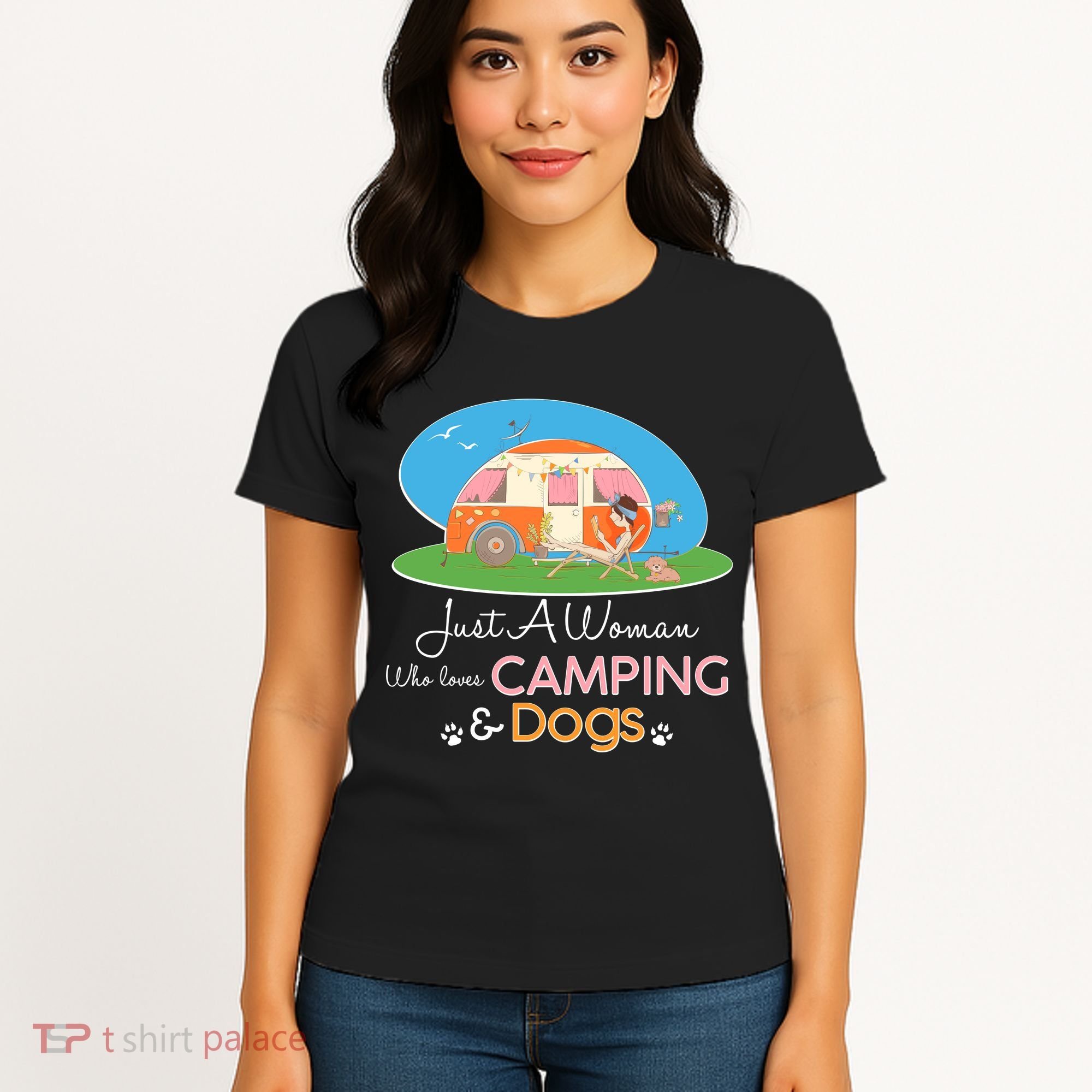 Just A Woman Who Loves Camping & Dogs Women's T-Shirt