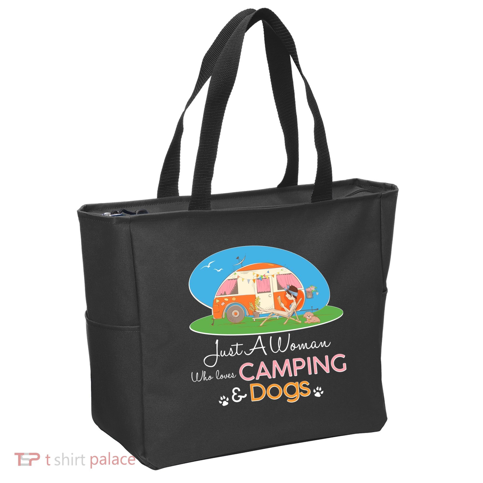 Just A Woman Who Loves Camping & Dogs Tote Bag
