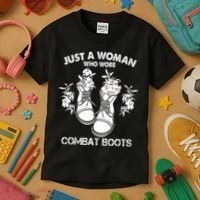 Just A Woman Who Wore Combat Boots Kids T-Shirt thumb 3