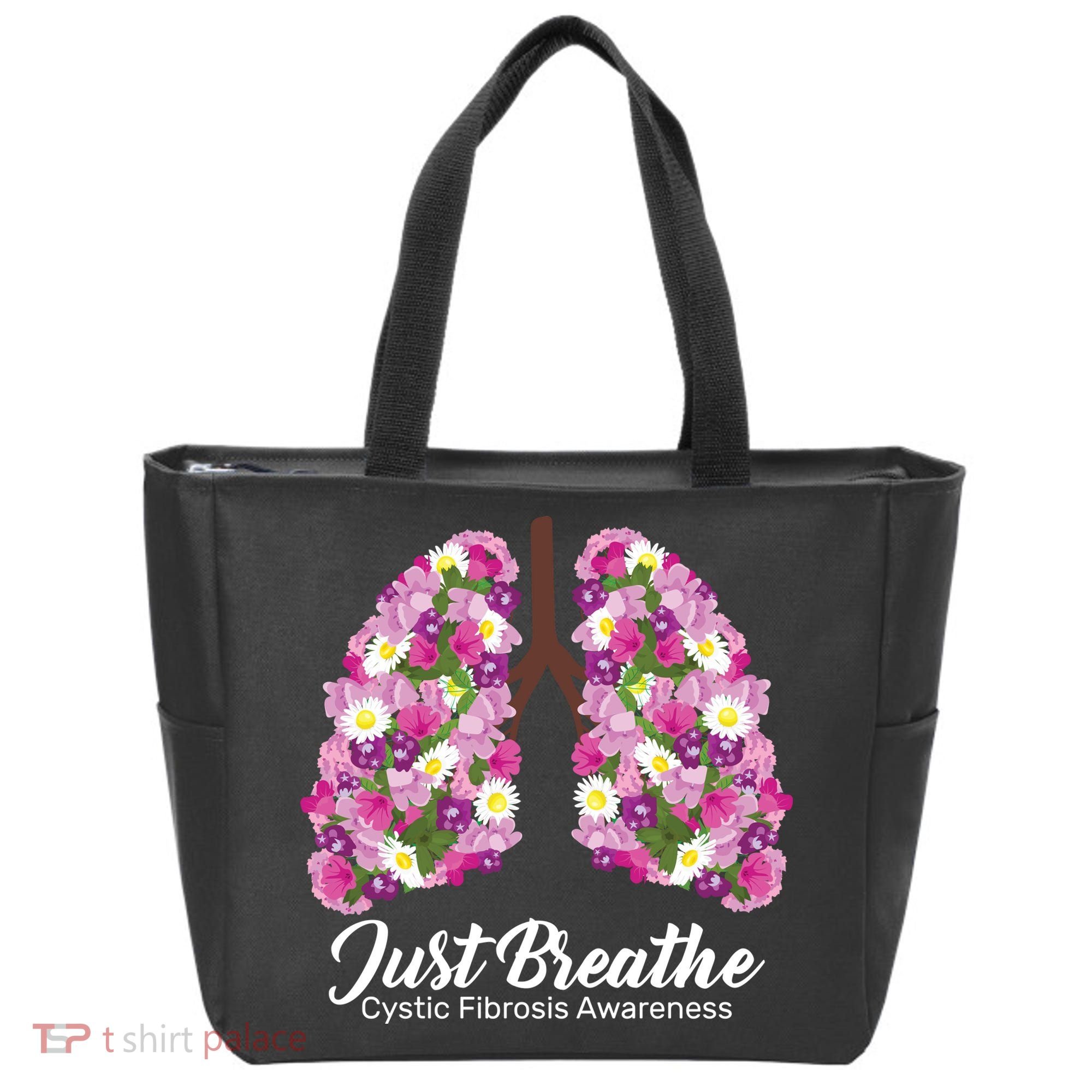 Just Breathe Cystic Fibrosis Awareness Tote Bag