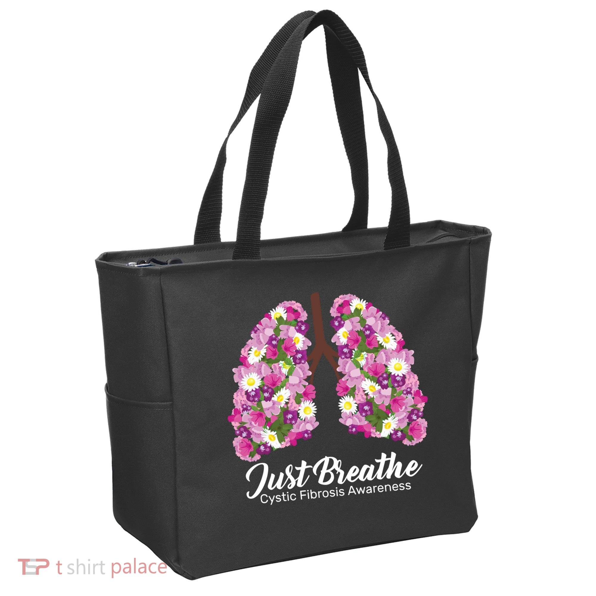 Just Breathe Cystic Fibrosis Awareness Tote Bag