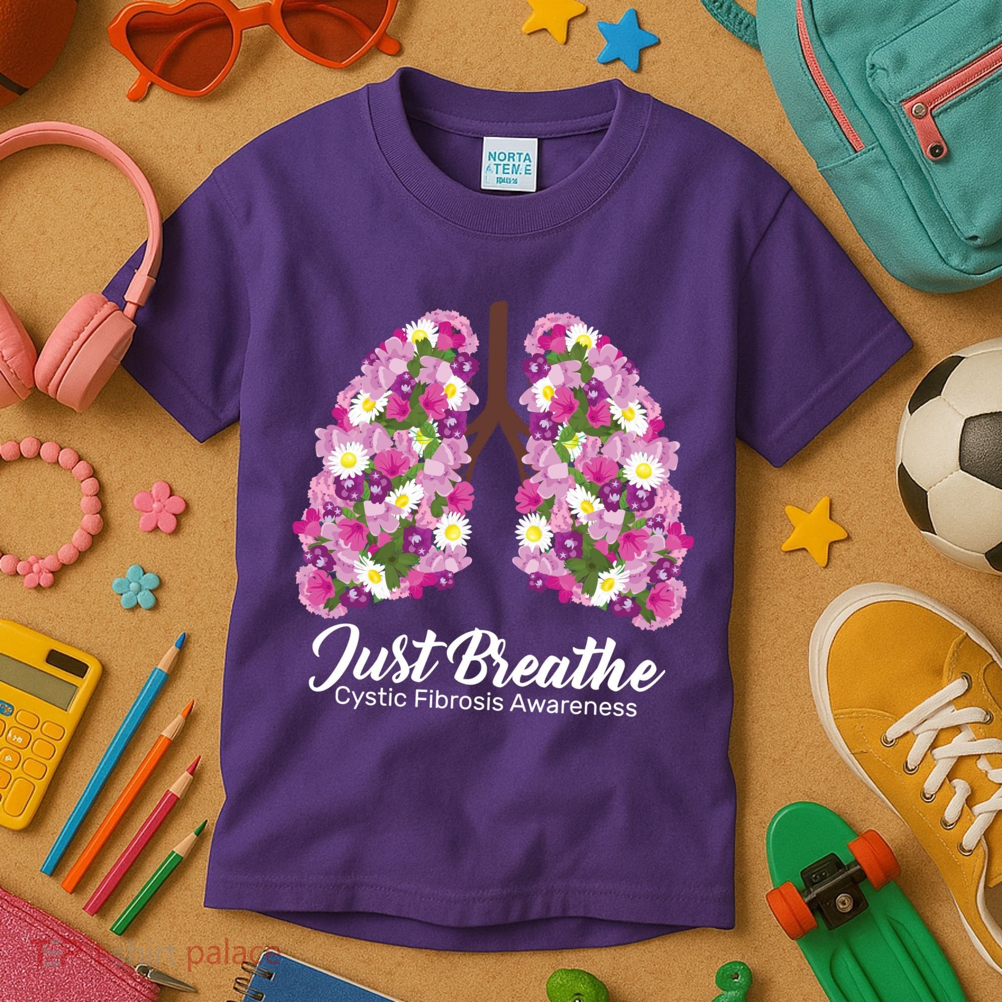 Just Breathe Cystic Fibrosis Awareness Kids T-Shirt