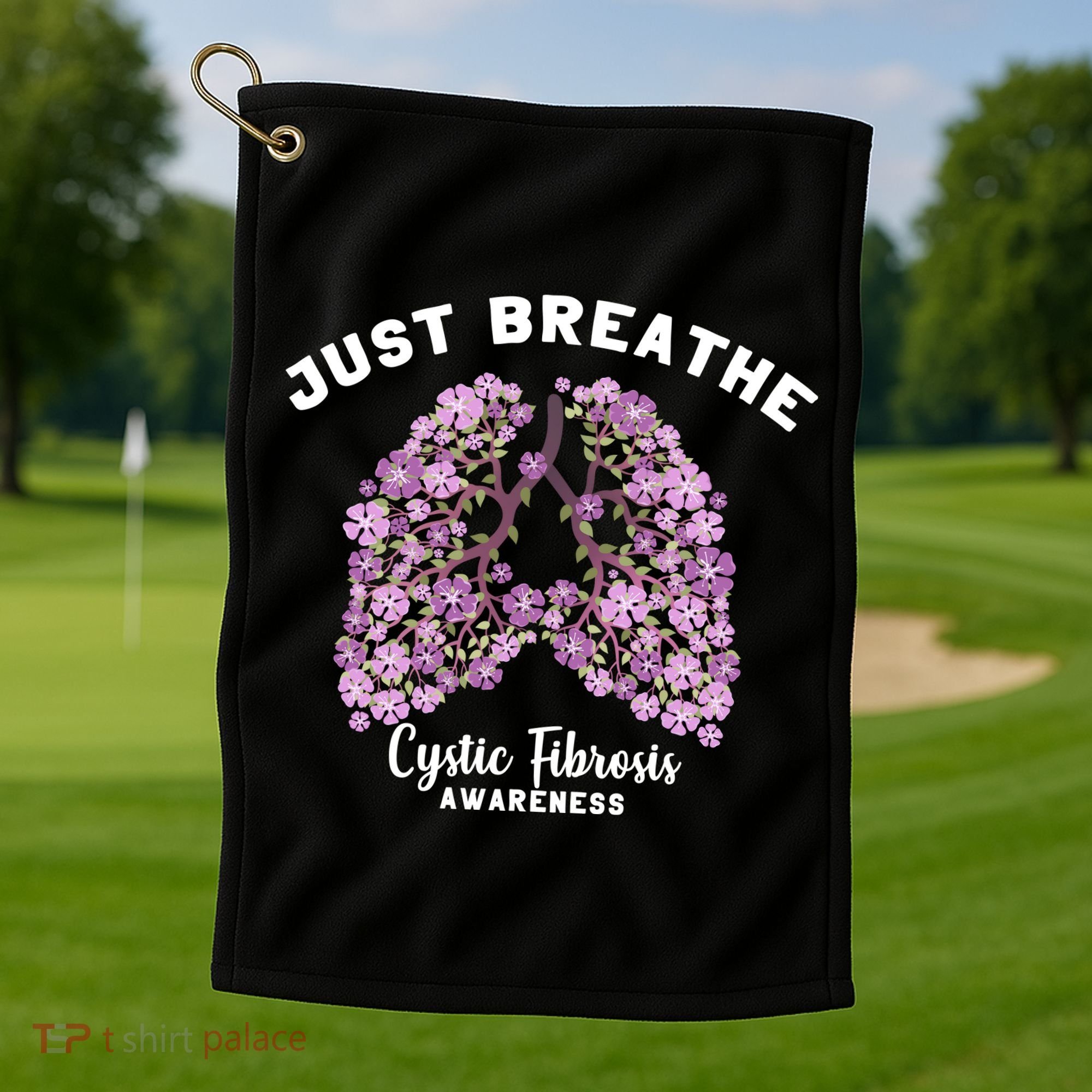 Just Breathe Cystic Fibrosis Lung Flowers Golf Towel