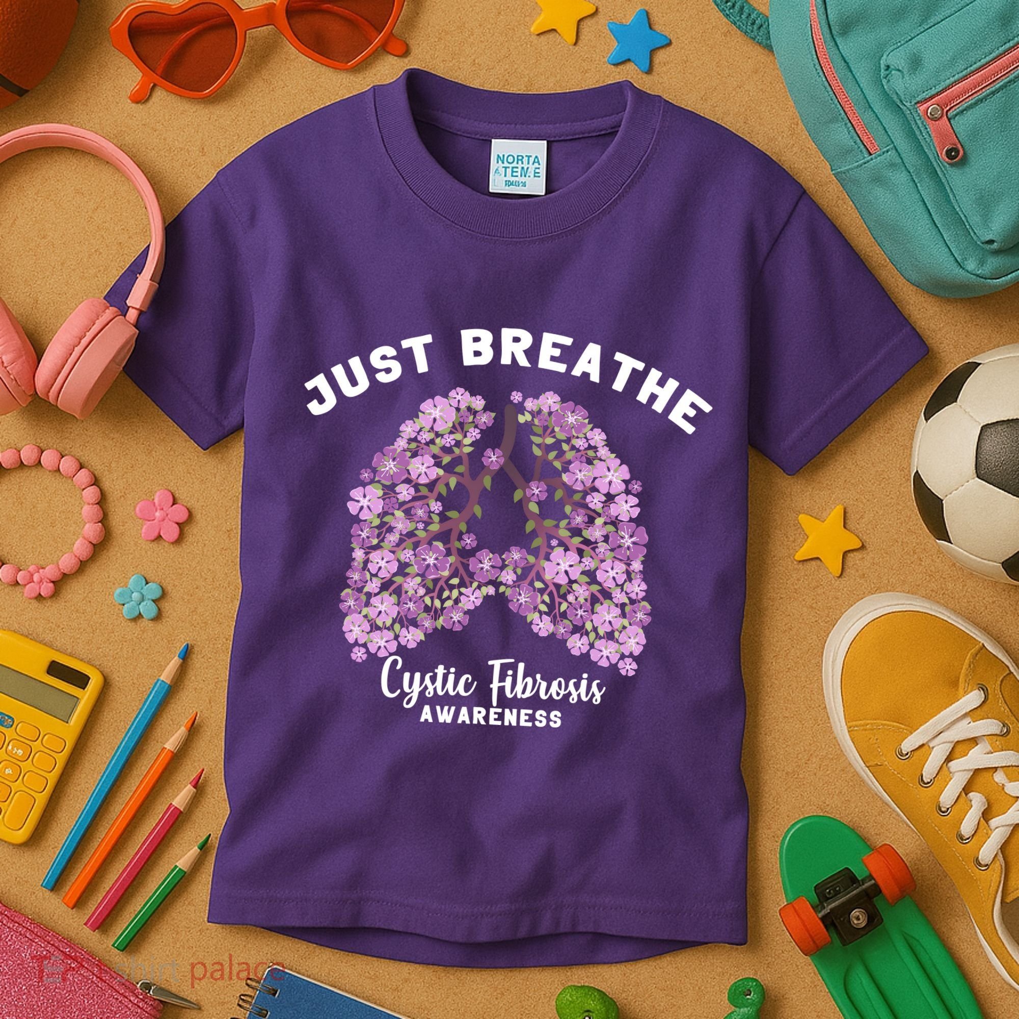 Just Breathe Cystic Fibrosis Lung Flowers Kids T-Shirt