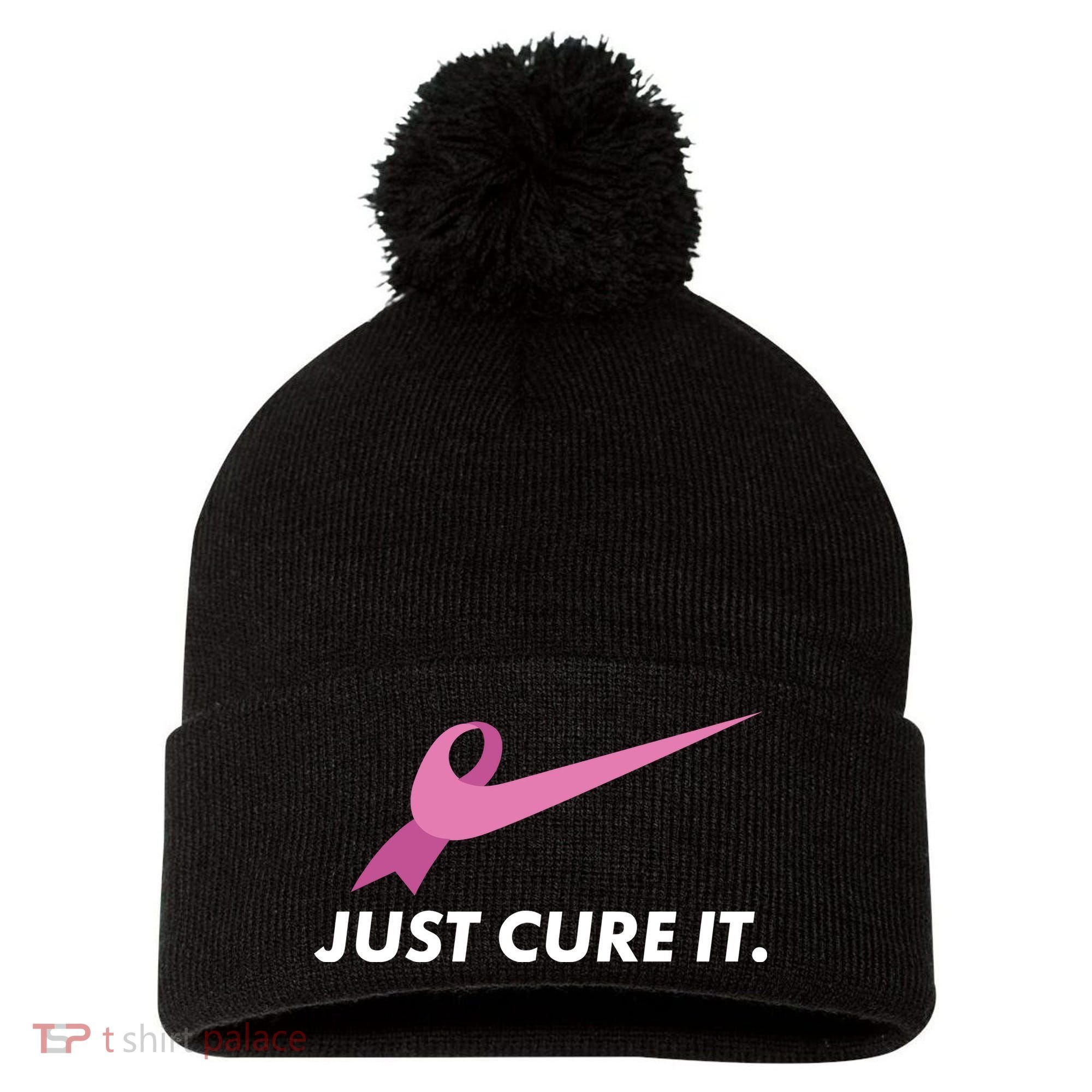 Just Cure It Breast Cancer Awareness Pom Pom 12in Knit Beanie