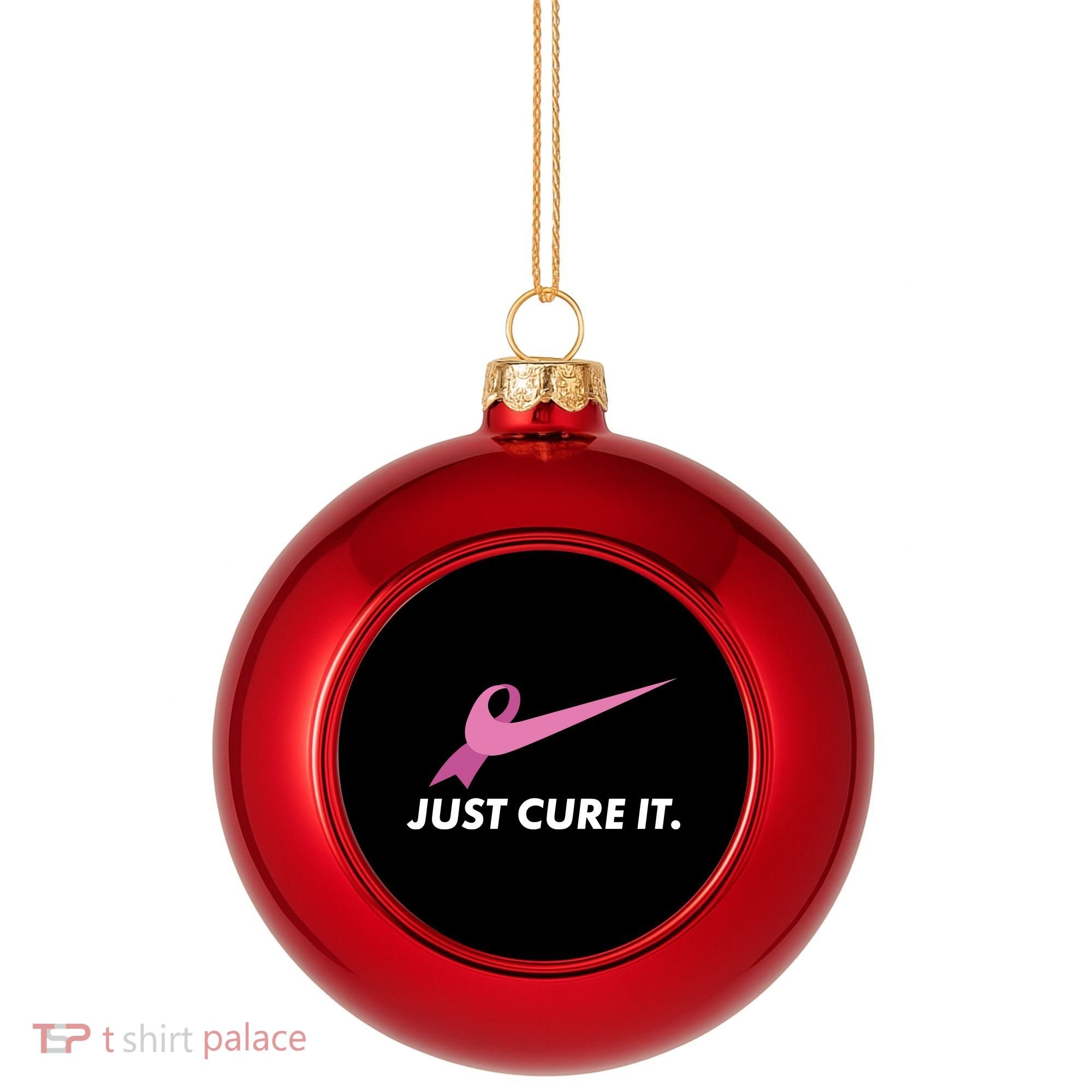Just Cure It Breast Cancer Awareness Plastic Christmas Ball Ornament