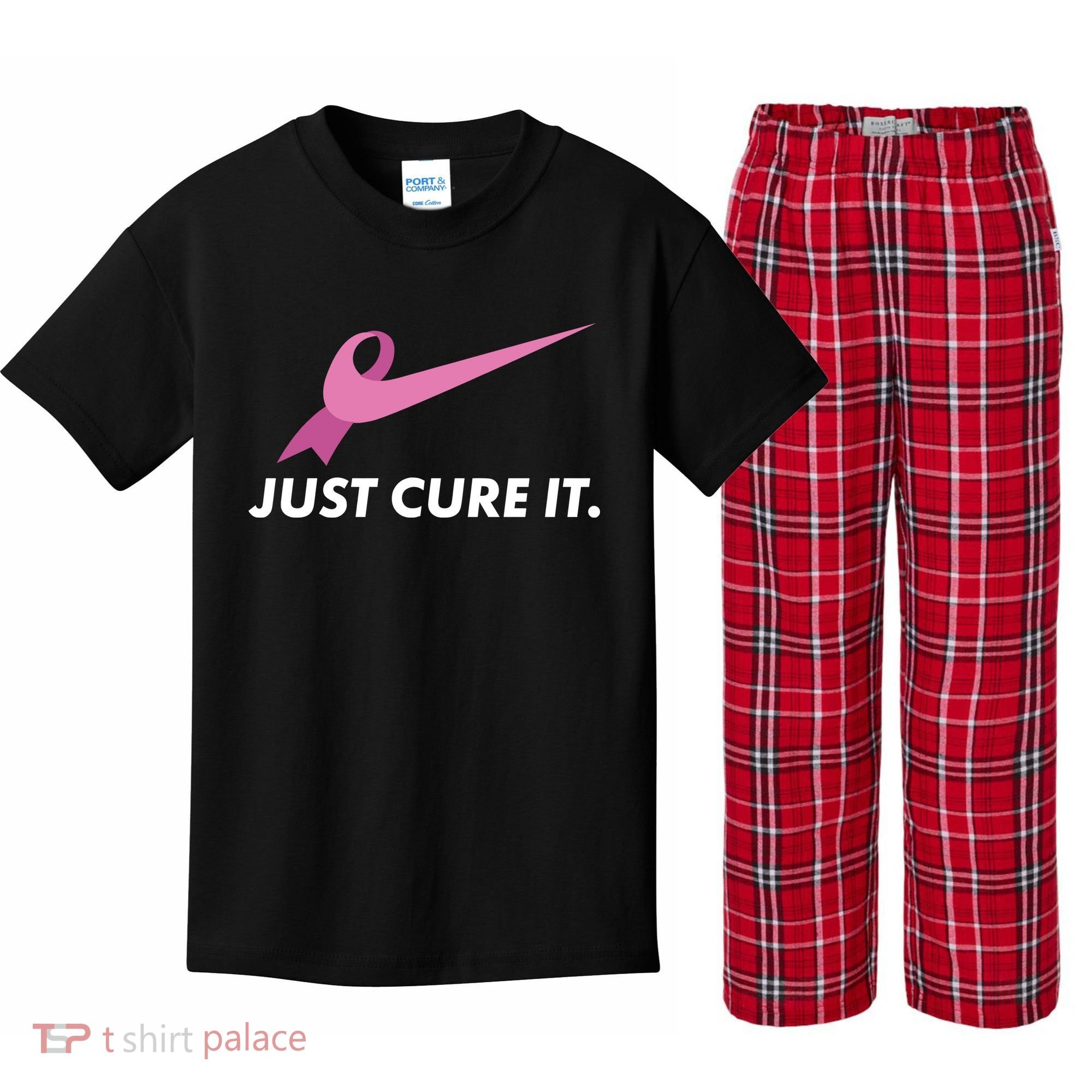 Just Cure It Breast Cancer Awareness Kids Plaid Pajama Set