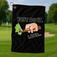 Just Do It Later Funny Lazy Sloth Golf Towel thumb 1