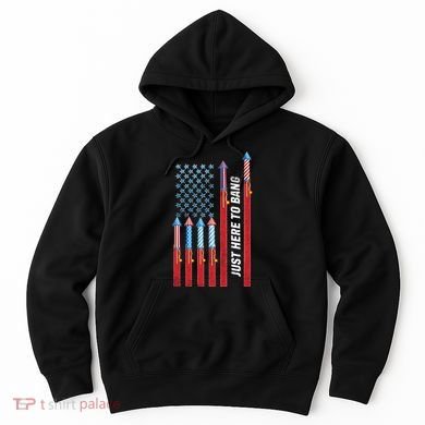Just Here To Bang American Flag Fireworks Hoodie