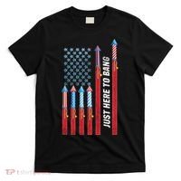 Just Here To Bang American Flag Fireworks T-Shirt thumb 0