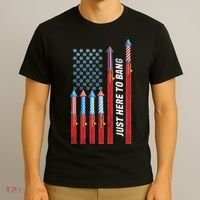 Just Here To Bang American Flag Fireworks T-Shirt thumb 3