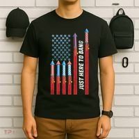 Just Here To Bang American Flag Fireworks T-Shirt thumb 6