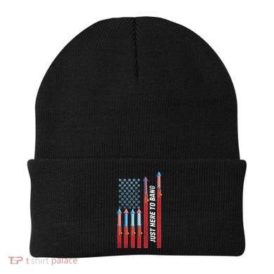 Just Here To Bang American Flag Fireworks Beanie