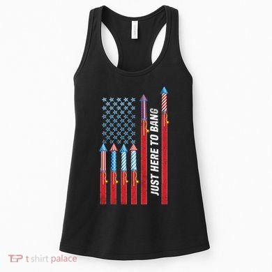 Just Here To Bang American Flag Fireworks Women's Tank Top