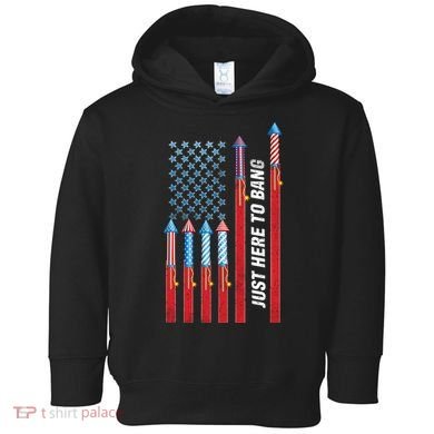 Just Here To Bang American Flag Fireworks Toddler Hoodie
