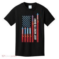Just Here To Bang American Flag Fireworks Kids T-Shirt thumb 0