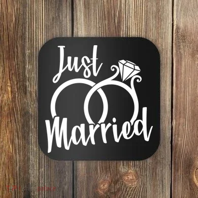 Just Married Ring Logo Coaster
