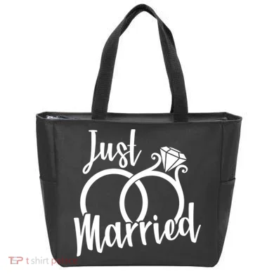 Just Married Ring Logo Tote Bag