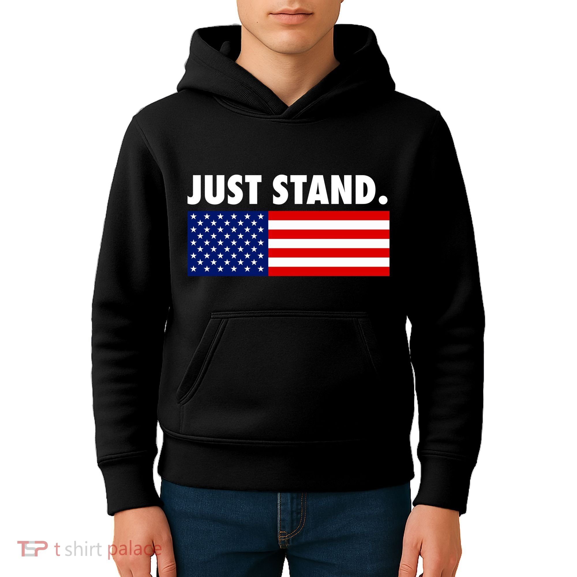 Just Stand Striped American Flag Kids Hoodie