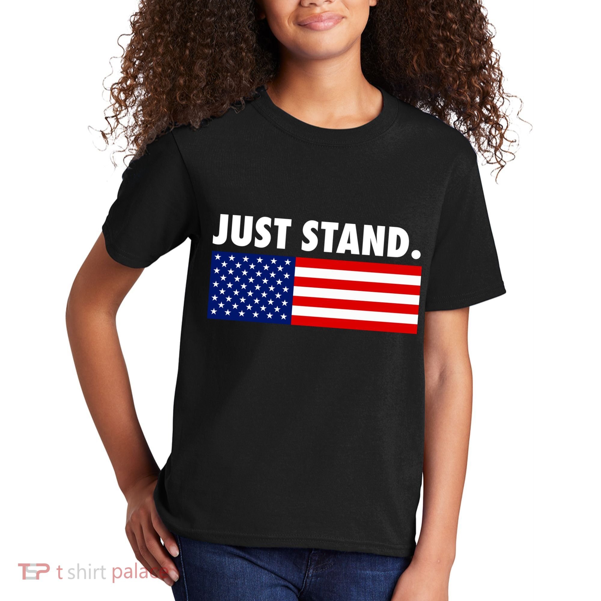 Just Stand Striped American Flag Kids T-Shirt