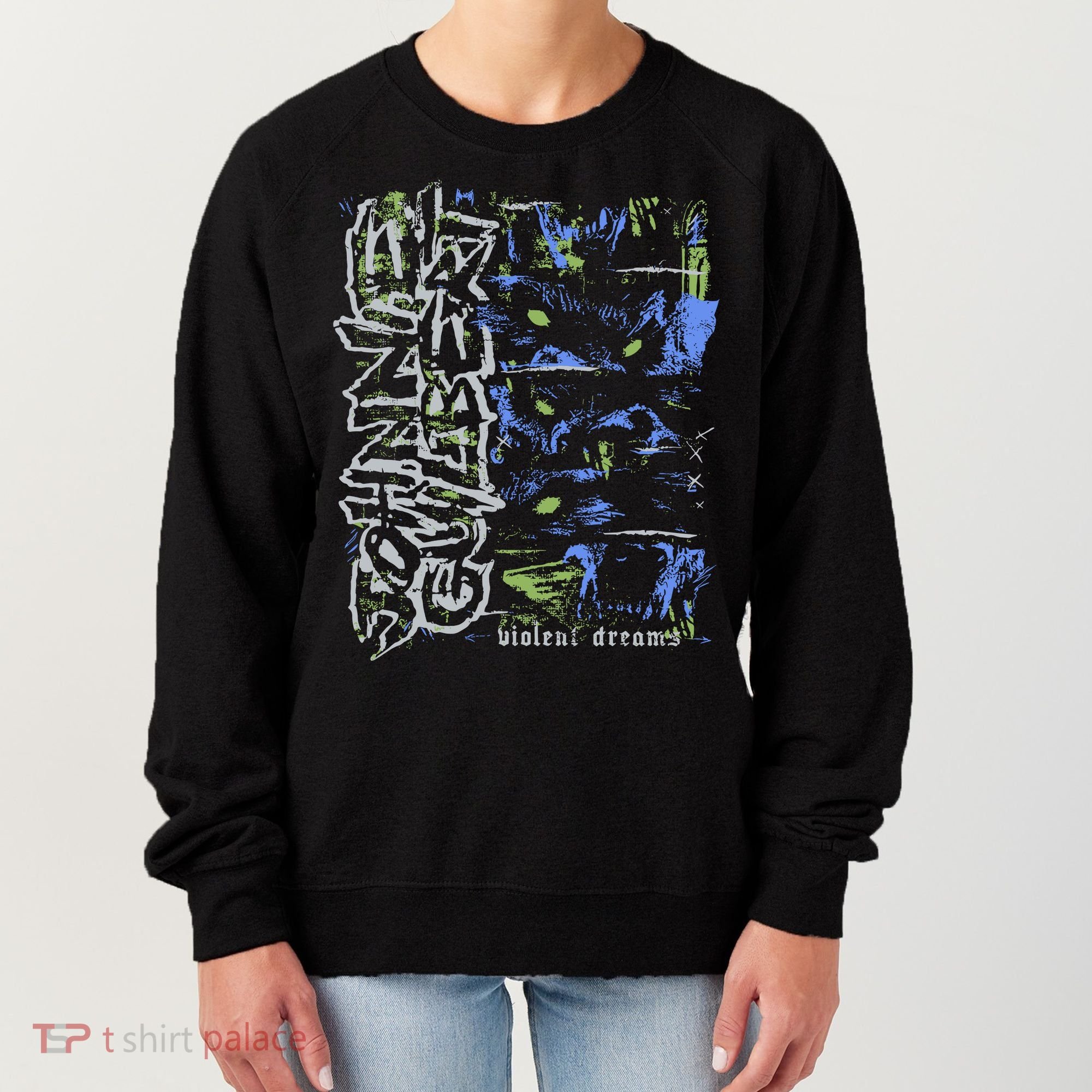 Johnnieguilbert Violent Dream Wolf Blue Green Women's Sweatshirt