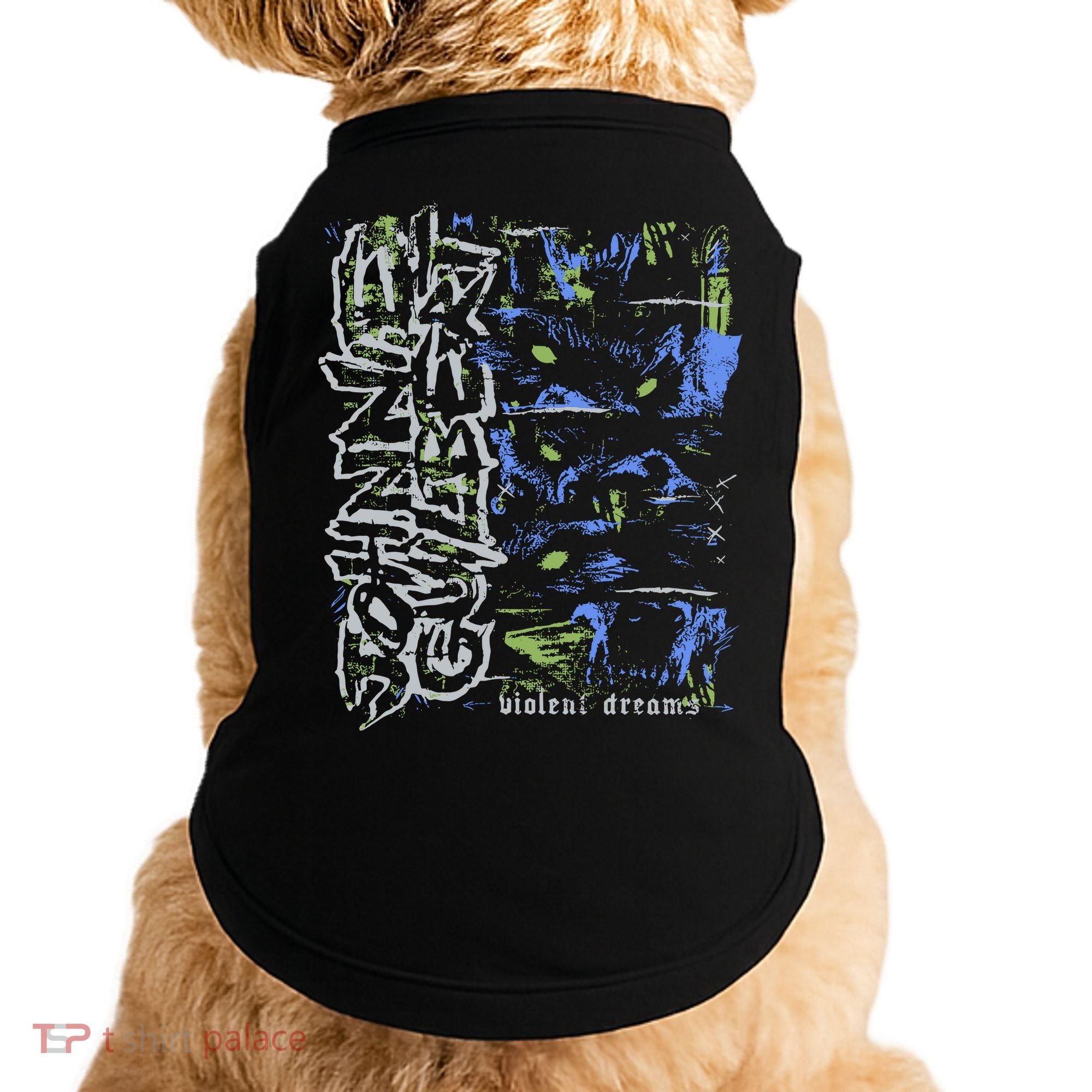 Johnnieguilbert Violent Dream Wolf Blue Green Doggie Tank