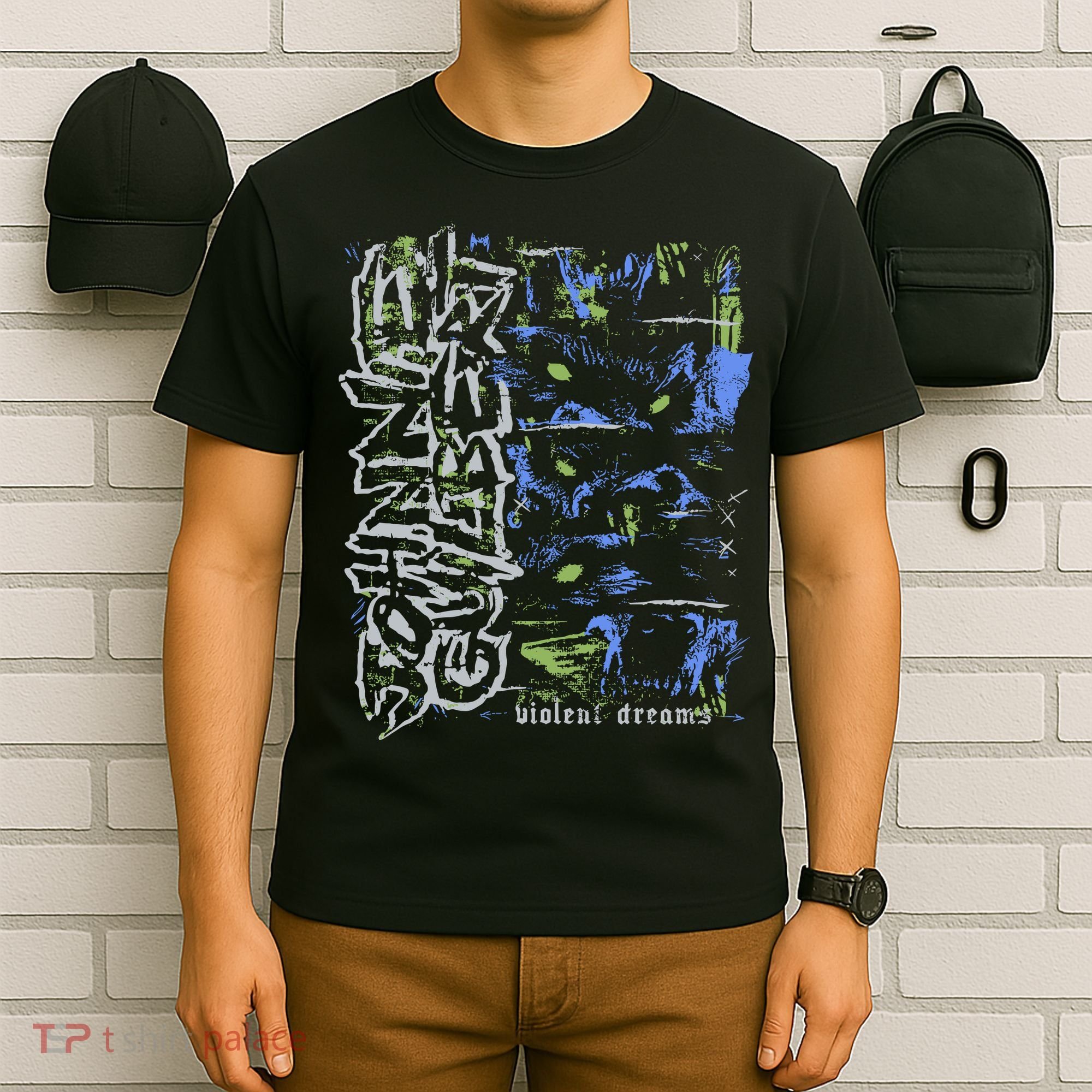 Johnnieguilbert Violent Dream Wolf Blue Green T-Shirt