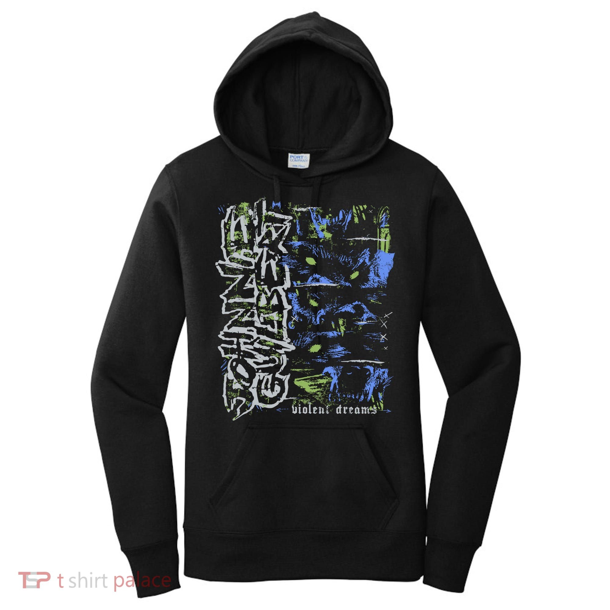Johnnieguilbert Violent Dream Wolf Blue Green Women's Hoodie